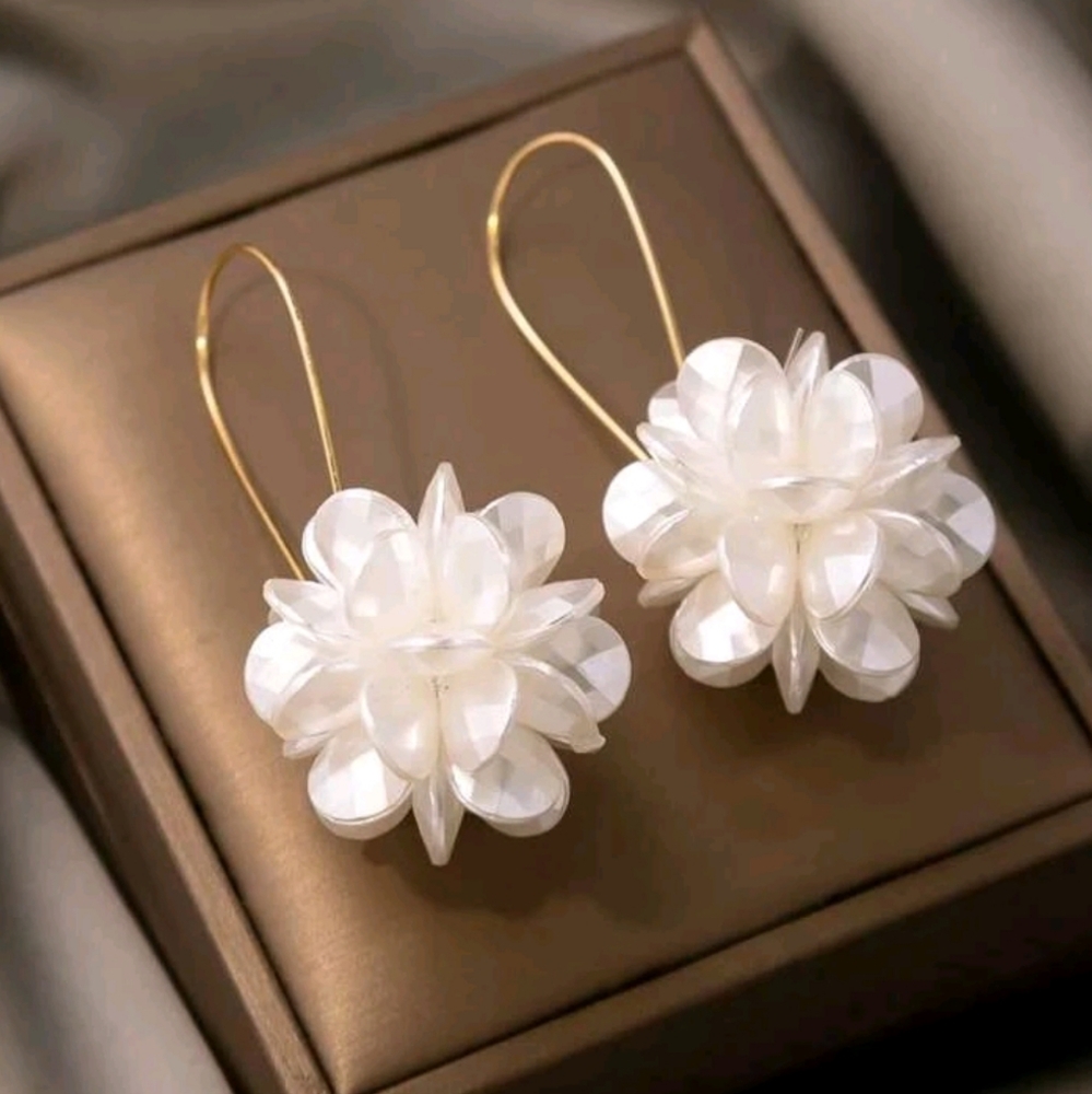 Flower Decor Drop Earrings Faux Pearl Dangles